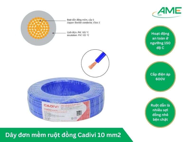 đặc tính kỹ thuật Dây đơn mềm ruột đồng – Dây điện Cadivi 10mm2