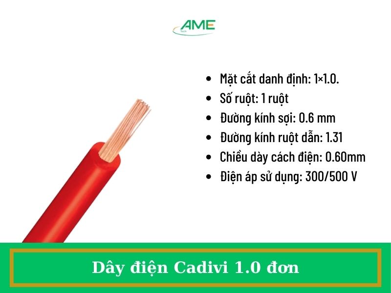 Thông số dây điện Cadivi 1.0 đơn