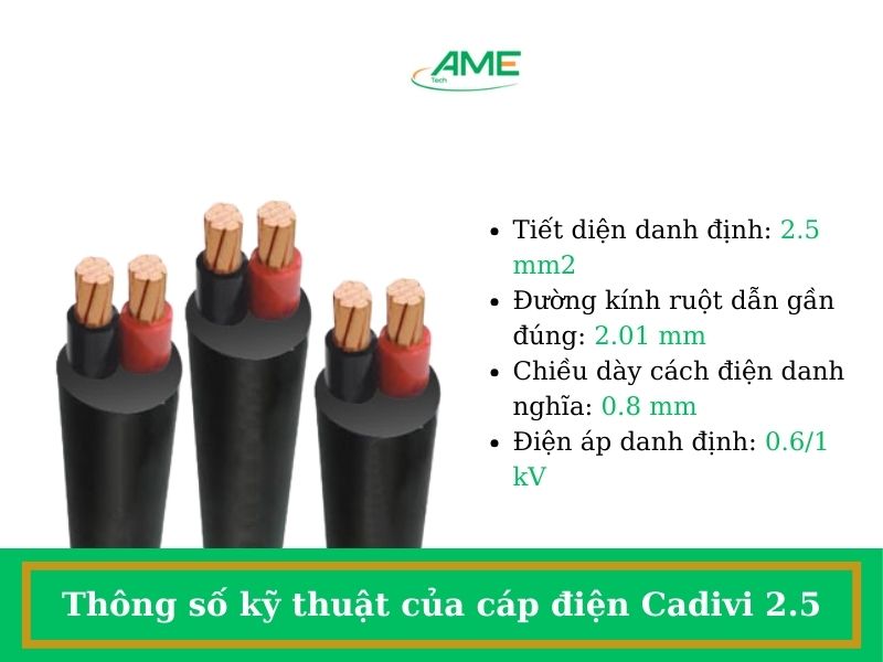 Thông số kỹ thuật cáp điện Cadivi 2.5