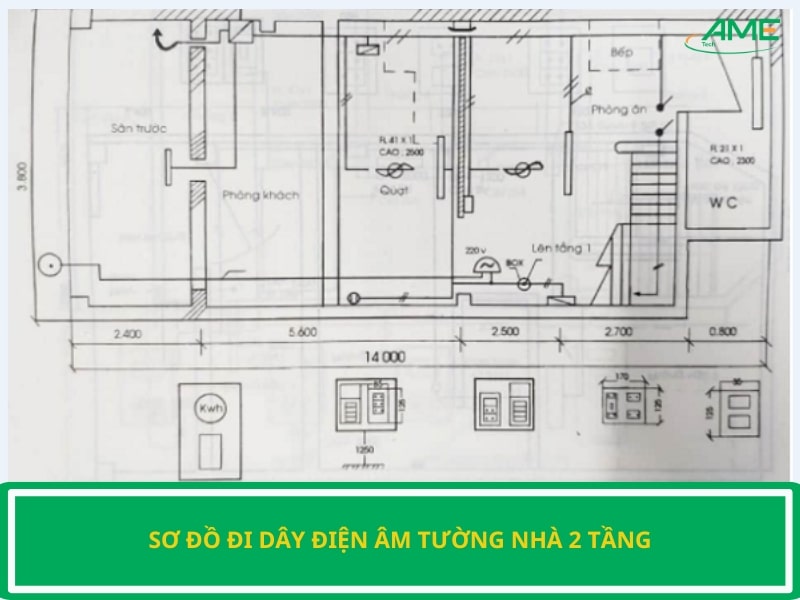 Sơ đồ đi dây điện âm tường nhà 2 tầng