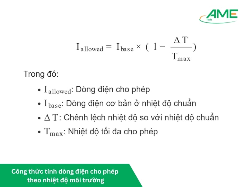 Công thức tính dòng điện cho phép theo nhiệt độ môi trường