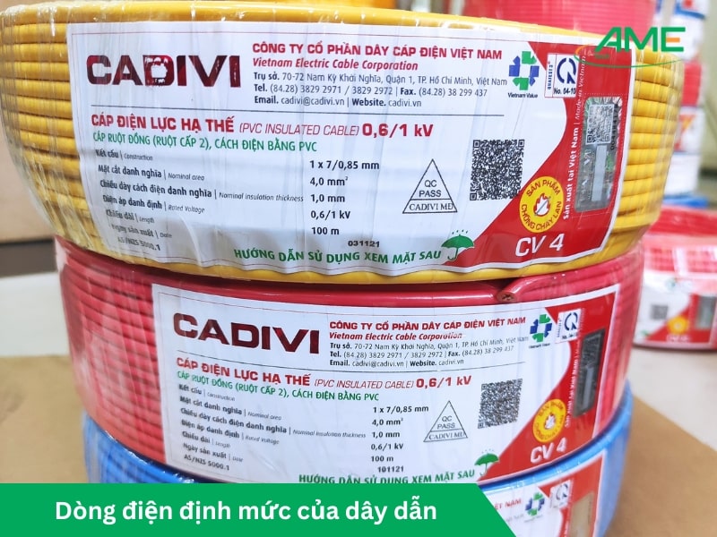 Dòng điện định mức của dây dẫn Dòng điện định mức của dây dẫn