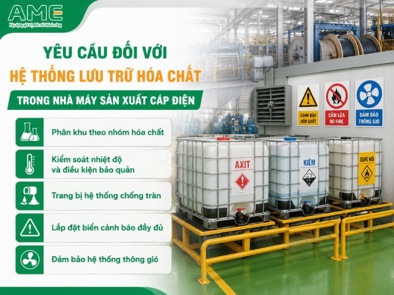 Hệ thống lưu trữ hóa chất trong nhà máy sản xuất cáp điện 