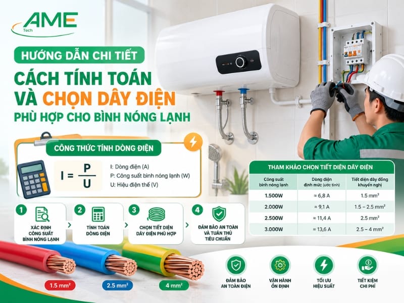 Hướng dẫn chi tiết cách tính toán và chọn dây điện phù hợp cho bình nóng lạnh