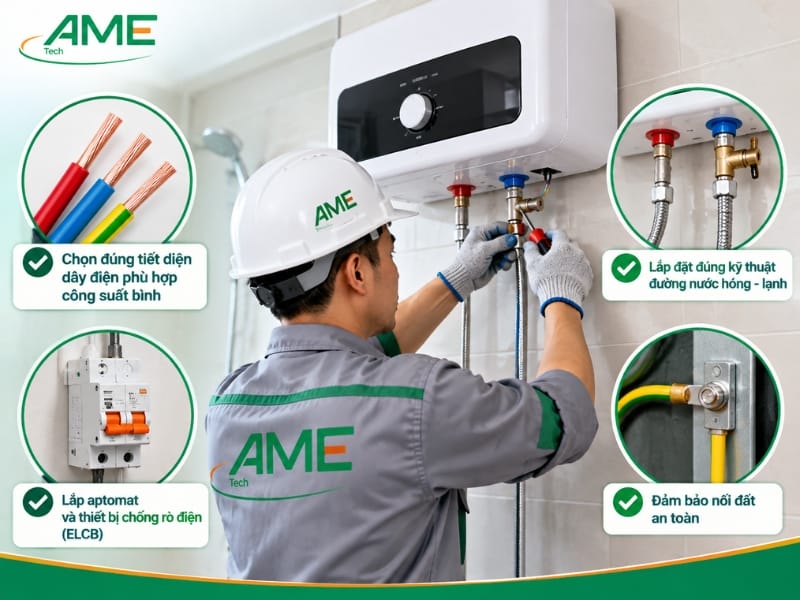 Kinh nghiệm thực tế khi thi công lắp đặt dây điện và thiết bị cho bình nóng lạnh